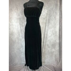 Vtg 70s Velvet Maxi Slip Dress XS Dark Green Gown Side Slit Whimsygoth Vampy